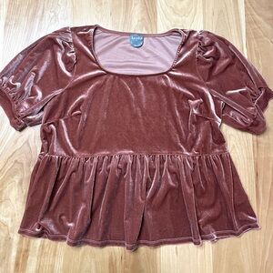ARULA Rust Velvet Peplum Top